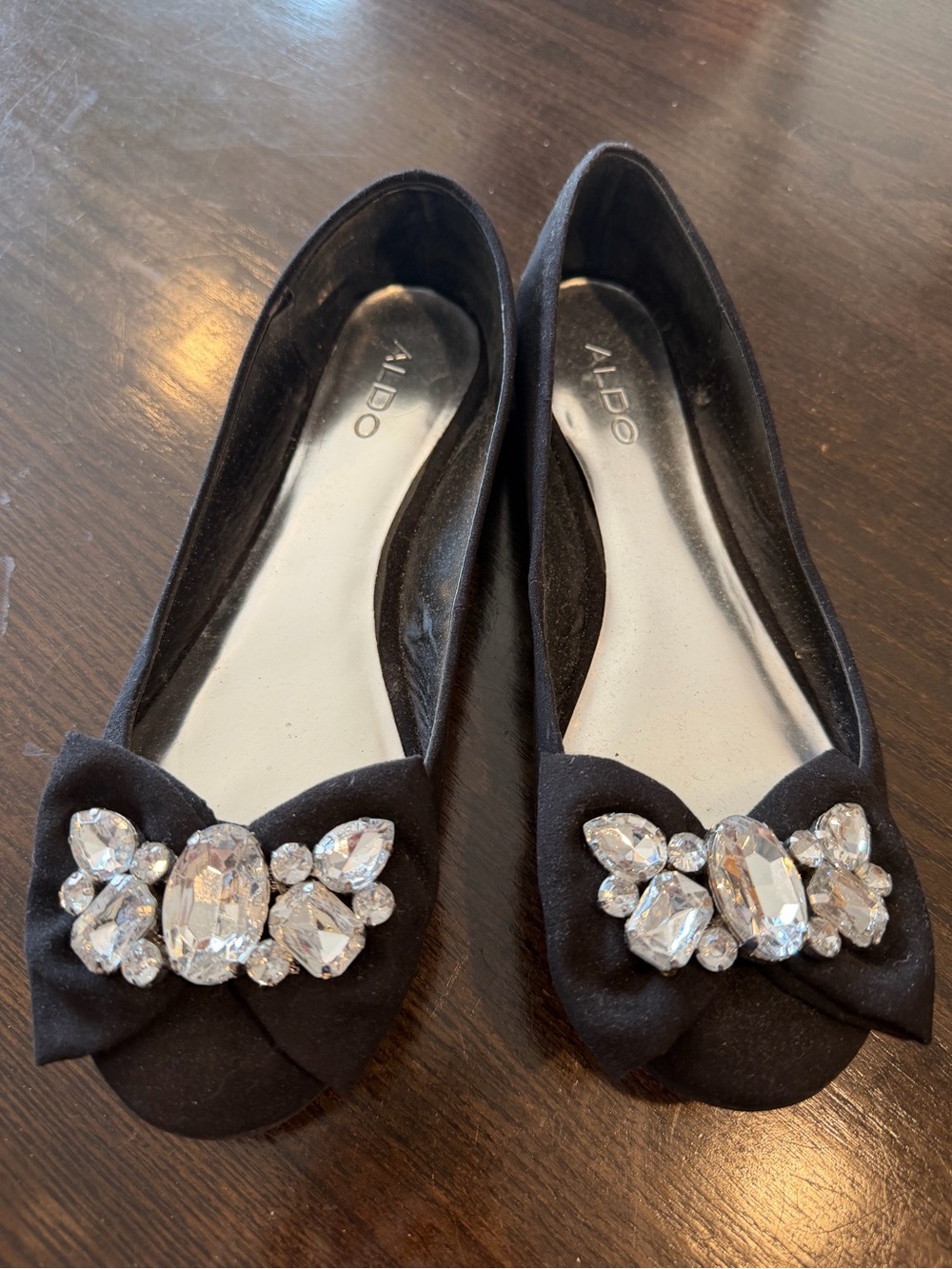 ALDO Black Crystal Bow Ballet Flats